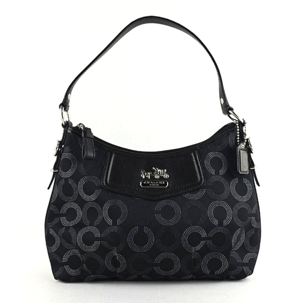 COACH Madison Small Black  Monogram Pochette Bag Leather Trim Blue Satin Lining